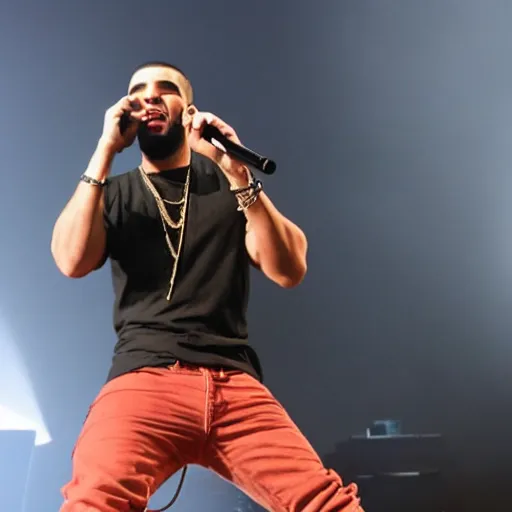 Image similar to drake performing in a burning building, realistic