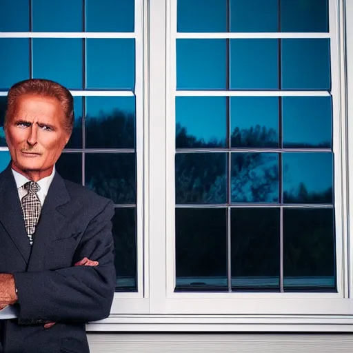 Image similar to robert stack unsolved mysteries staring into a homes window at night, ( sony a 7 r iv, symmetric balance, polarizing filter, photolab, lightroom, 4 k, dolby vision, photography awardm, voque, perfect face )