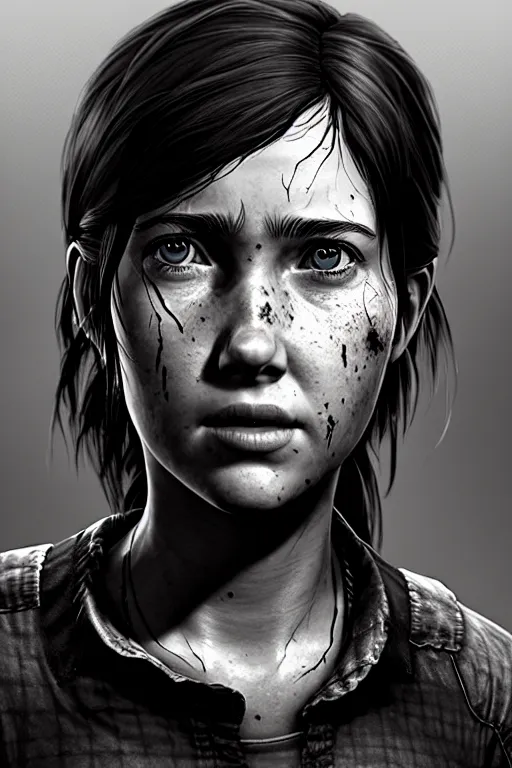 Image similar to ultra detailed facial portrait of ellie from the last of us part 2, digital art, character portrait, perfectly symmetrical face, highly detailed, trending on artstation, cinematic lightning, sharp focus, perfect face, pretty face, fine - face, illustration, 8 k, ultra texture, artgerm