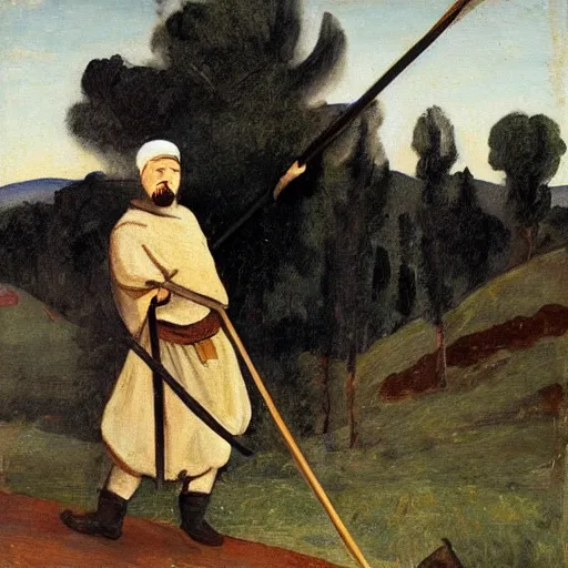 Image similar to peasant with a scythe