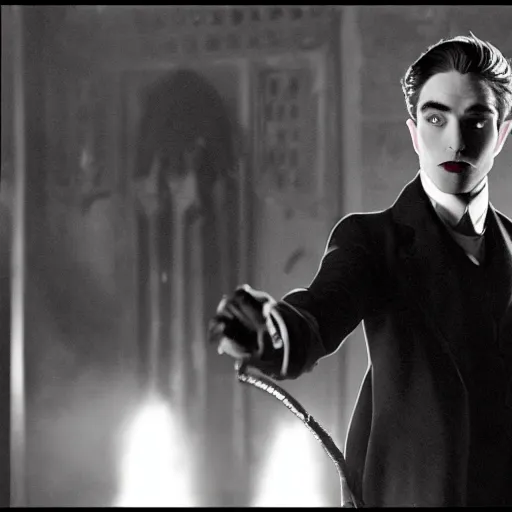 Image similar to Robert Pattinson as Dracula, 1930s film