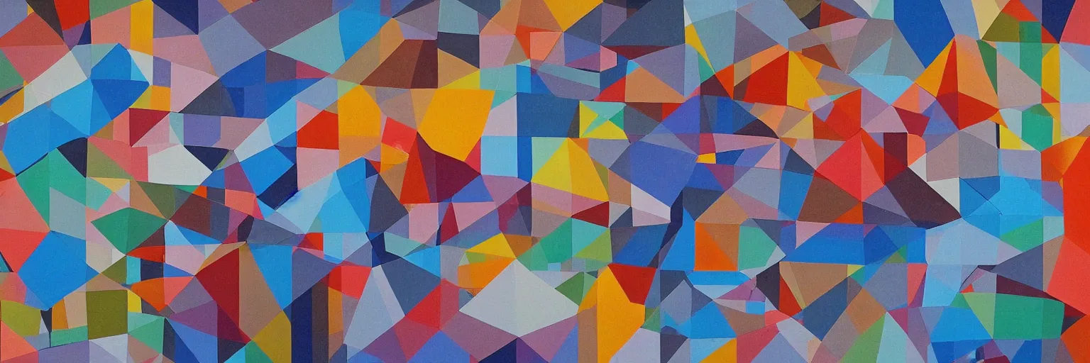 Image similar to abstract landscape, Street Art, Mural, Hypercube, Non-Euclidian, Catalan solids