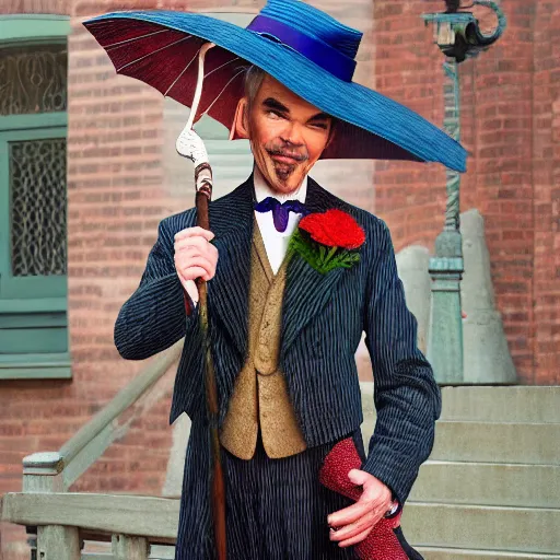 Prompt: billy bob Thornton is marry Poppins, full body shot, high quality photography, hyper detailed, hyper realistic