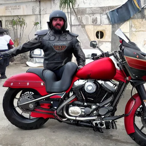 Image similar to el cid campeador conquistando marte subido en una harley davidson