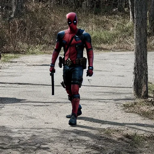 Image similar to deadpool in the walking dead 4 k detailed super realistic