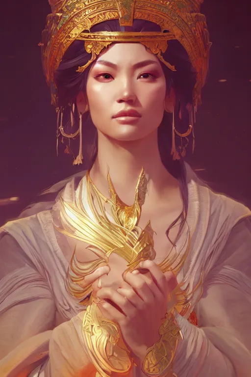 Image similar to asian greek goddess, highly detailed, digital painting, artstation, concept art, smooth, sharp focus, illustration, Unreal Engine 5, 8K, art by Ross Tran and greg rutkowski and alphonse Mucha