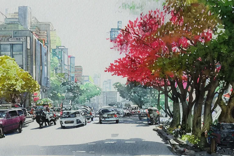 Image similar to nanshan road summer watercolor trending on artstation