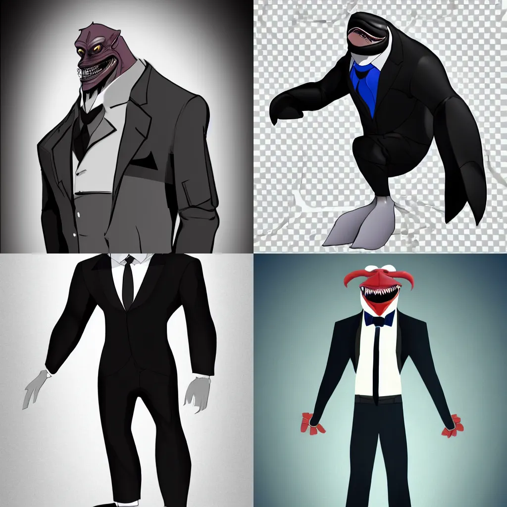 Prompt: killer whale mutant humanoid muscular gentleman in a suit, digital art artstation