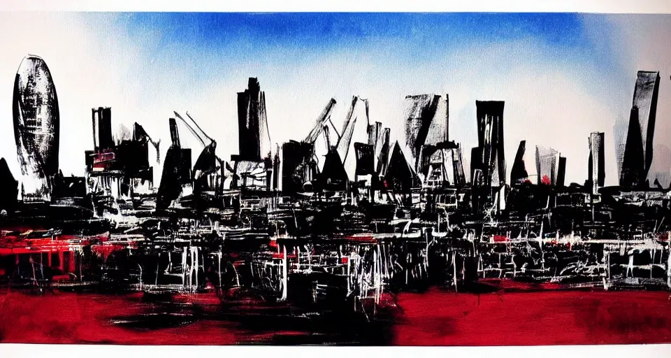 Prompt: color sketch of the london skyline, highly detailed, dramatic lighting, intense shadows, rich deep colours, by andy warhol