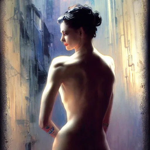 Image similar to ann hathaway, hyperrealistic full figure, bladerunner street alley, art of elysium by frank frazetta and by jeremy mann and by alphonse mucha, fantasy art, photo realistic, dynamic lighting, artstation, full figure poster, volumetric lighting, very detailed face, 4 k, award winning