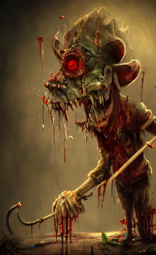 Image similar to photorealistic fantasy concept art of pinocchio as a monster, with bloody dripping down his face and mouth, dynamic lighting, cinematic, ultra detailed, stunning visuals, creative, trending on art station