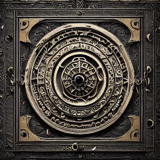 Prompt: an ancient ornate intricate old tome spell book with the sigil symbol of an eye emblazoned on the cover, cinematic, realistic, intricate detail, finely detailed, small details, extra detail, photorealistic, high resolution, 3 d, pbr, path tracing, volumetric lighting, octane render, arnold render, 8 k