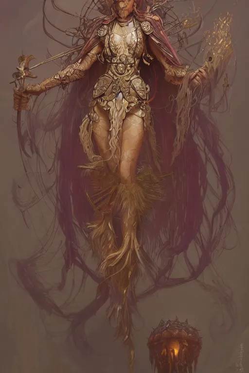 Prompt: a anthropomorphic jellyfish warrior, D&D, fantasy, intricate, highly detailed, digital painting, artstation, concept art, smooth, sharp focus, illustration, art by artgerm and greg rutkowski and alphonse mucha