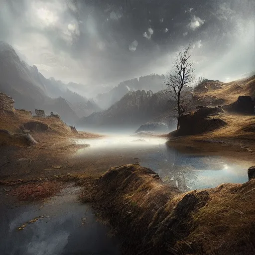 Prompt: michal karcz grunge painting of a beautiful landscape. , detailed, elegant, intricate, 4k,