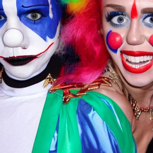 Image similar to Miley Cryus dressed as a clown