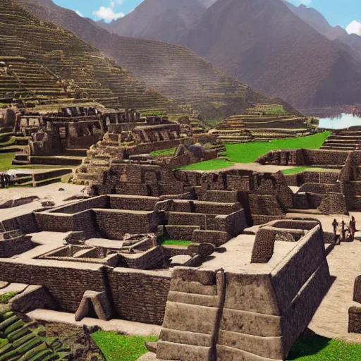 Prompt: super wide angle cinematic shot of an ancient incan city on a festive day, unreal engine, masterpiece