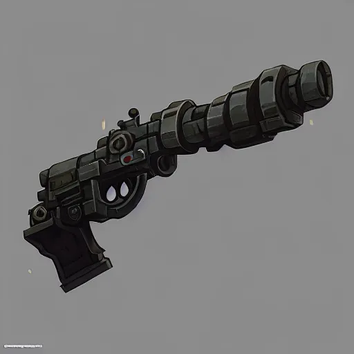 Image similar to greg manchess video game weapon icon of a dieselpunk grenade launcher, matte grey background, key visual, digital painting, artstation, concept art, by makoto shinkai and akihiko yoshida and hidari and wlop and greg rutkowski