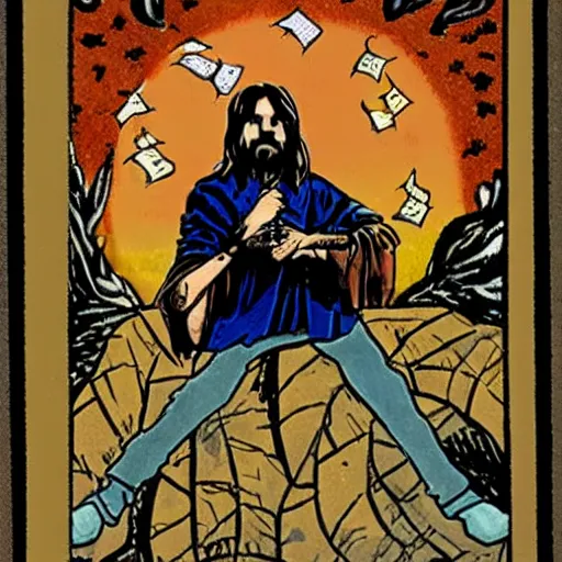 Prompt: ryder waite tarot card depicting charles manson