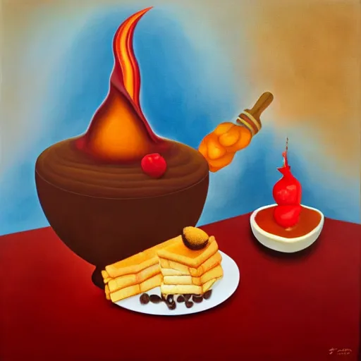 Prompt: Surrealist painting of a chocolate fondue