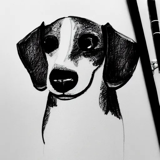Image similar to very quick simple black and white line sketch of a cute dachshund