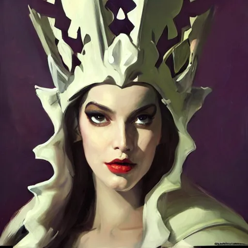 Image similar to greg manchess portrait painting of partially armored white queen from alice in wonderland as overwatch character, medium shot, asymmetrical, profile picture, organic painting, sunny day, matte painting, bold shapes, hard edges, street art, trending on artstation, by huang guangjian, gil elvgren, ruan jia, randy vargas, greg rutkowski