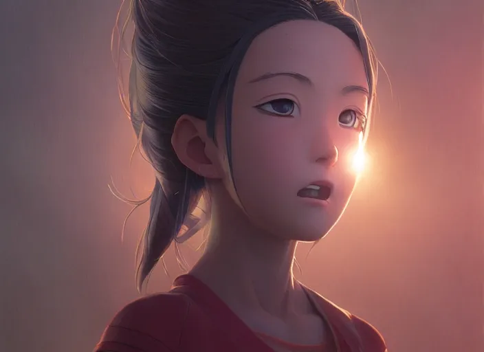 Prompt: a 3 d film animation still portrait of a 2 0 6 0's manga heroine, finely detailed features, sun light, painted by greg rutkowski, akira toriyama studio ghibli