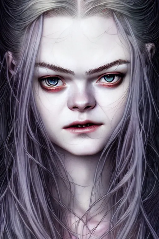 Prompt: portrait of a teenage vampire who looks like elle fanning, fantasy graphic novel style, by artgerm and luis royo and jenny frison, intricate, vivid colors, very fine inking lines, extremely detailed, 4k, hd