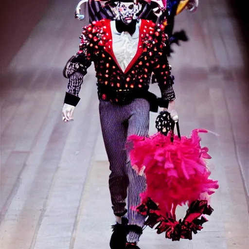 Prompt: a fashion editorial photo of high fashion clown runway by alexander mcqueen