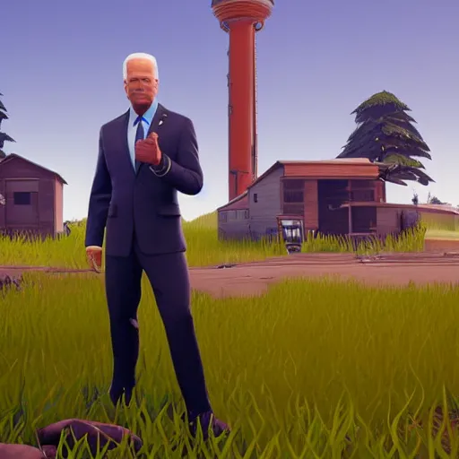 Prompt: screenshot of Joe Biden in fortnite, high quality, 3d render, octane render, highly detailed, pose