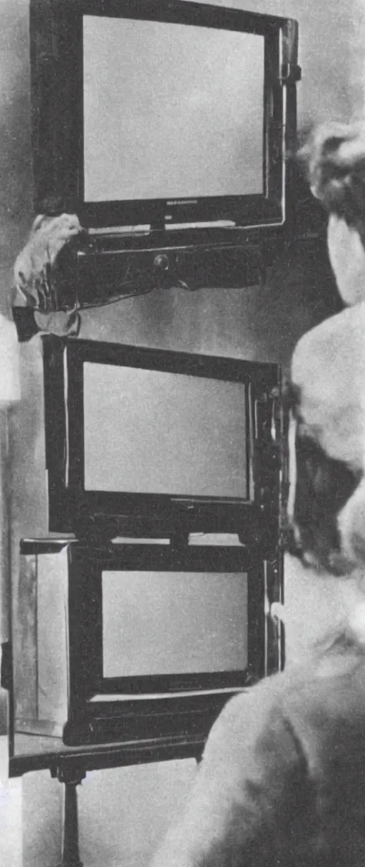 Image similar to 1 9 0 0 s photo of a person watching a flat screen hd tv