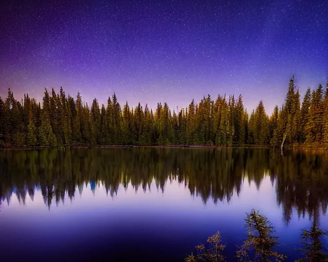 Prompt: canon, 300mm, bokeh, 16k serene beautiful landscape photography of a hypereal spaceship flying at incredible momentum through the sky at night. lake reflections in the foreground. sun rays shining through the trees. lens flare. moonlit, dramatic lighting by Marc Adamus on mushrooms.