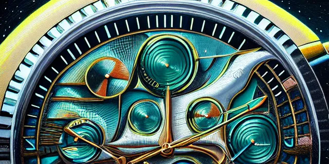 Prompt: painting hyperdetailed rolex watch face designed by dan seagrave and tomasz alen kopera and simon stahlenhag