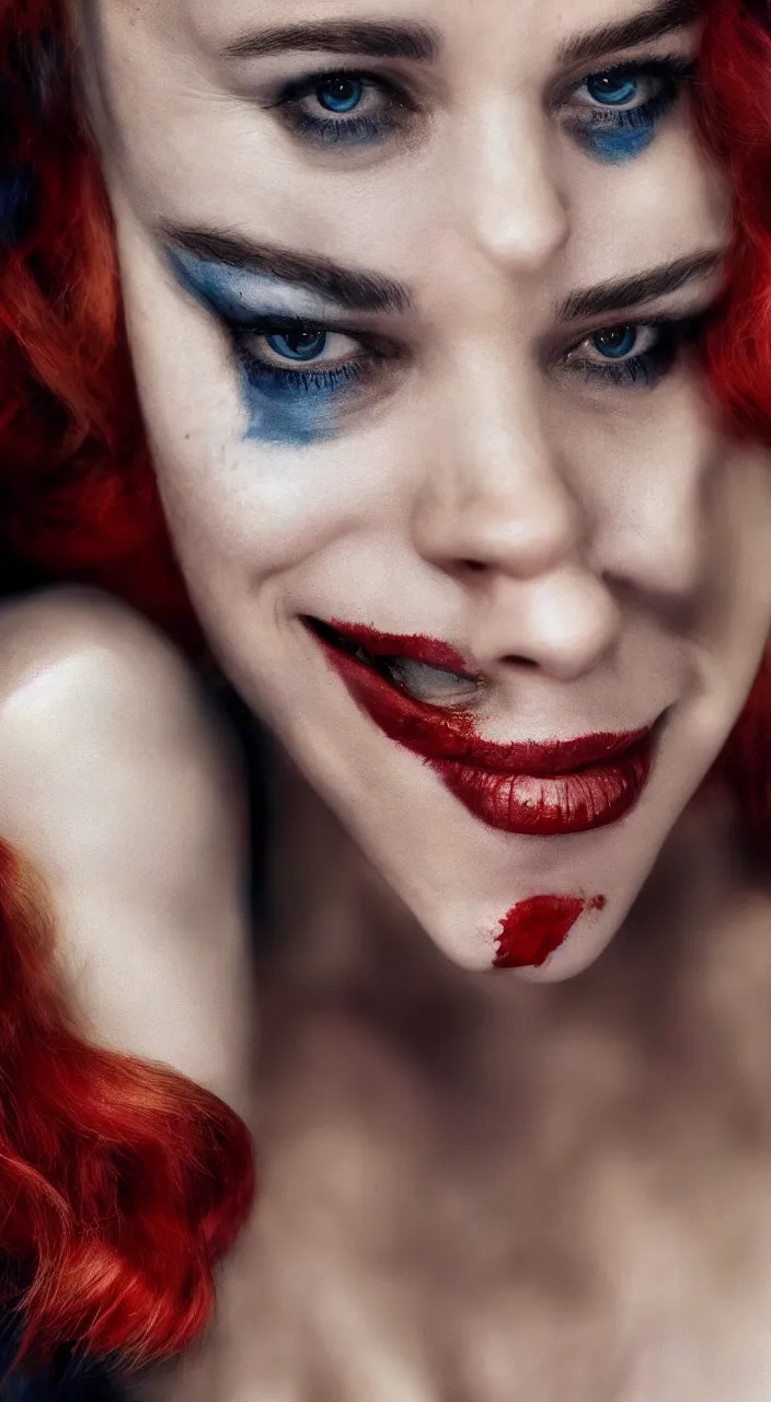 Prompt: Rachel McAdams as Harley Quinn, beautiful, portrait