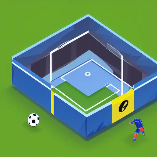 Image similar to soccer lootbox in the style of peter tarka, 3 d, isometric, game, octane, game, artstation