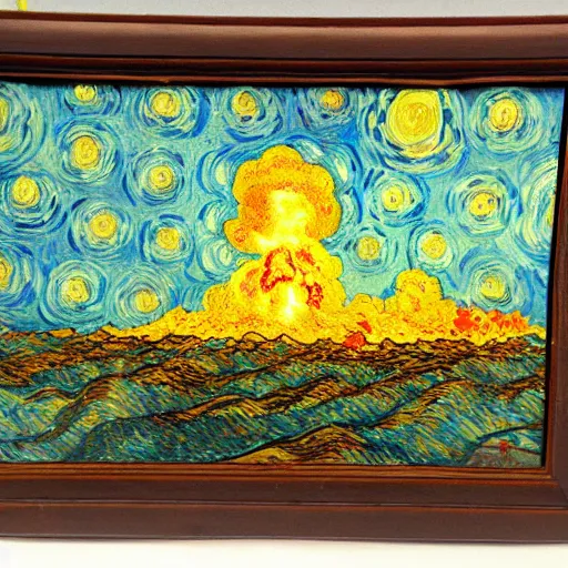 Prompt: oil painting of a nuclear explosion in the style of vincent van gogh