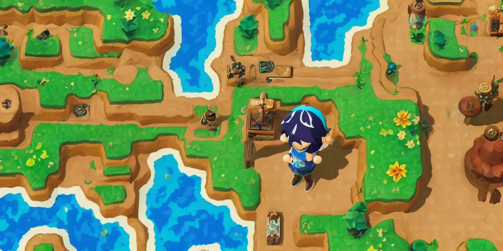 Prompt: tunic the video game map in the style of animal crossing meets legend of zelda breath of the wild