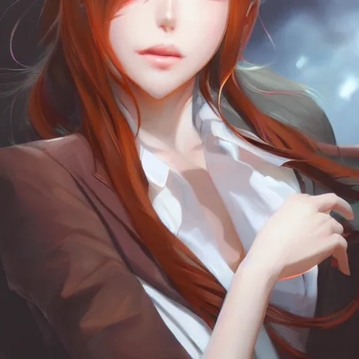 Image similar to kurisu makise, elegant, ultra highly detailed, digital painting, smooth, sharp focus, artstation, pixiv, art by ina wong, bo chen, artgerm, rossdraws, sakimichan