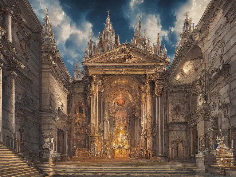 Prompt: full body portrait of a baroque cathedral 🍑, fantasy artwork, award winning, very very very very very very very beautiful scenery, artstation