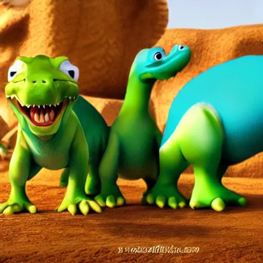 Image similar to cute smiling baby dinosaurs pixar style