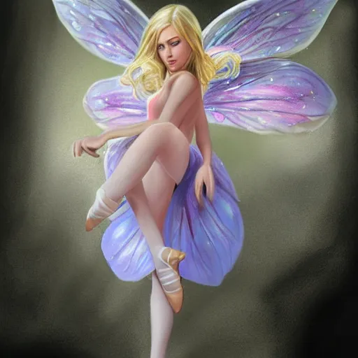 Image similar to blonde fairy ballerina, fantasy, highly detailed, digital painting, concept art, sharp focus