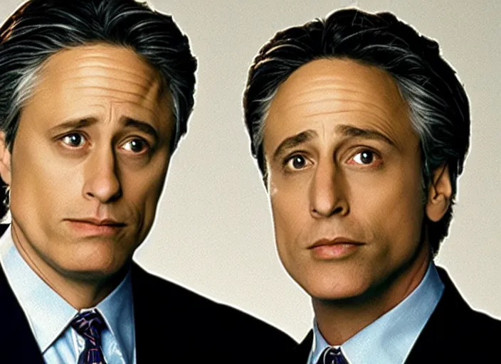 Prompt: a still from the 2001 TV Show The West Wing Starring Jon Stewart