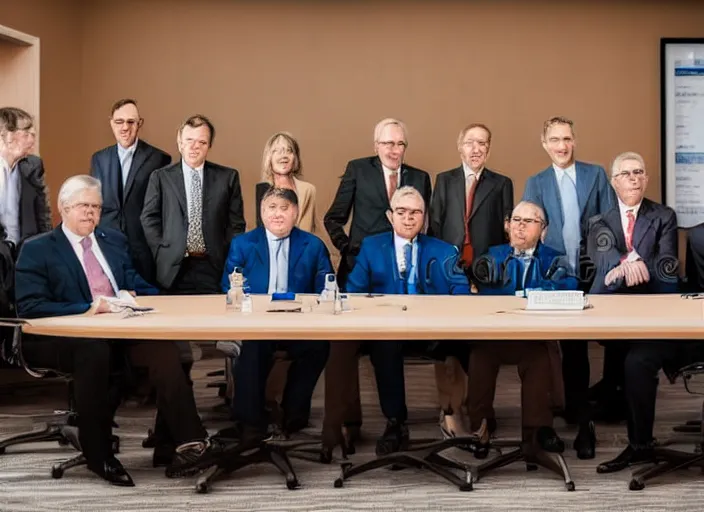 Image similar to photo of a cats board meeting of cats in suits. Highly detailed 8k. Intricate. Sony a7r iv 55mm. Stock photo.