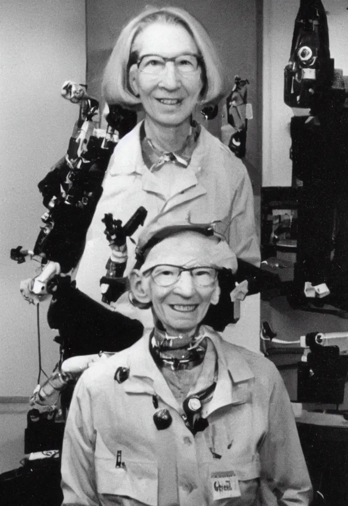 Image similar to photograph of Grace Hopper with cybernetic implants