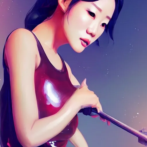 Prompt: a beautiful young korean kpop star constance wu lucy liu alluring instagram model in elaborate latex tank top, by guweiz and wlop and ilya kuvshinov and artgerm and, aesthetic, gorgeous, stunning, alluring, attractive, artstation, deviantart, pinterest, digital art