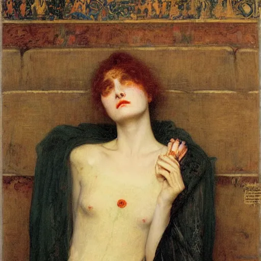 Prompt: Vampiric Good Evening! in the style of Auguste Toulmouche, Edgard Maxence, Eugene de Blaas, 1885, oil on canvas