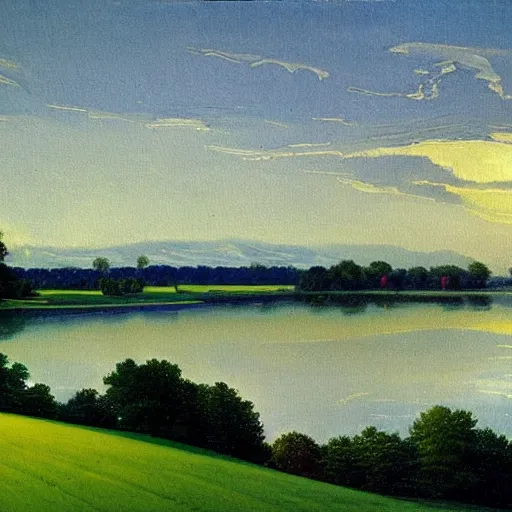 Image similar to a beautiful painting of Columbus Ohio Scioto river by Rockwell Kent