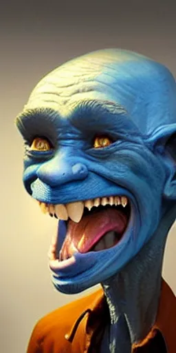 Image similar to a beautiful portrait of a happy blue goblin creature with a paint brush by james gurney | unreal engine :. 3