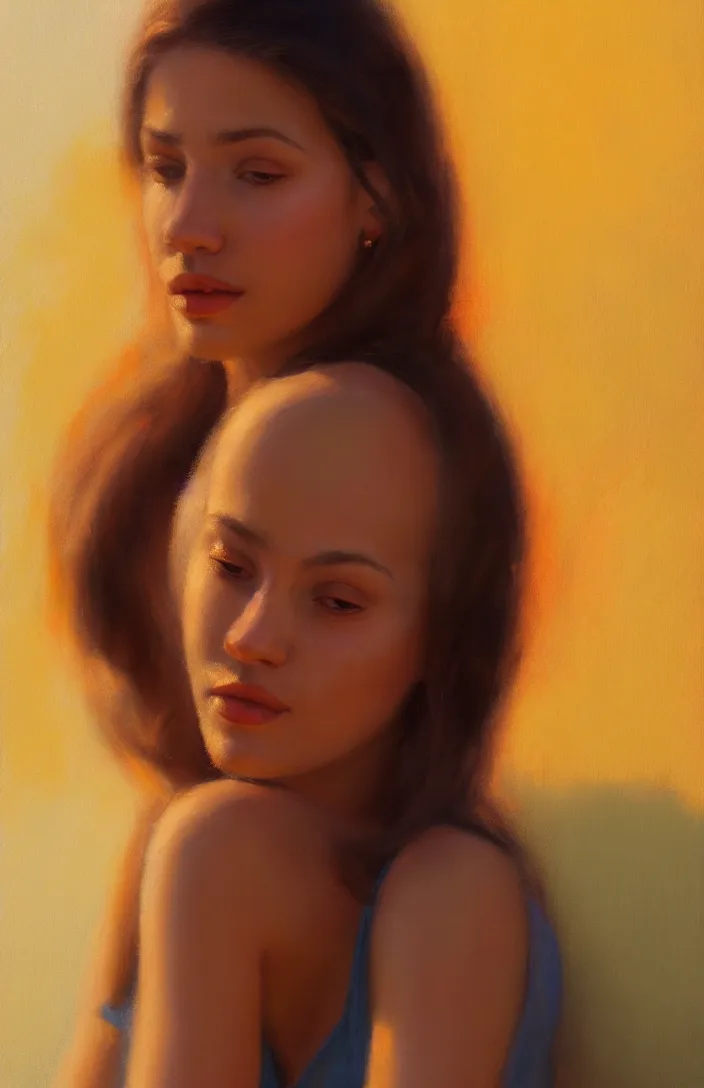 Prompt: a face portrait of a beautiful girl enjoying the warm sunlight, cuban setting, warm colors, soft lighting, atmospheric, cinematic, moody, in the style of diego koi, gina heyer, luiz escanuela, art by alyssa monk, hyperrealism, rule of thirds, oil on canvas, 8 k