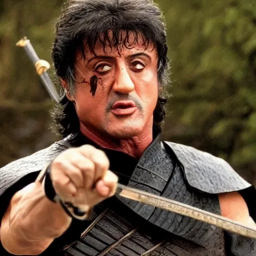 Image similar to Sylvester Stallone as samurai , a film still