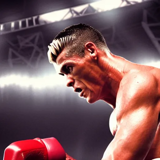 Image similar to movie still of cristiano ronaldo as ivan drago in rocky 4, training montage, cinematic, uhd, 8k,